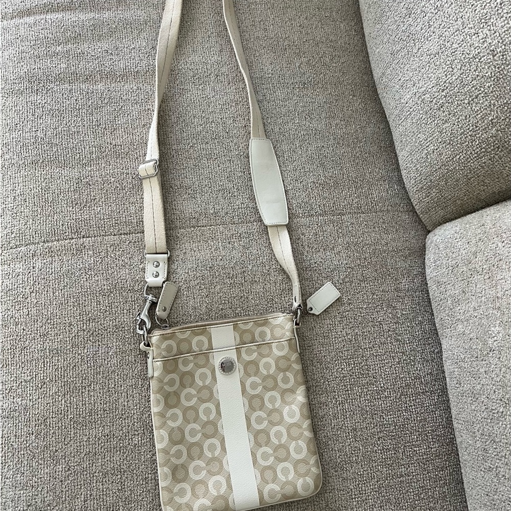 Beige and White Crossbody Bag
